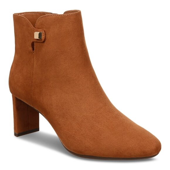 Alfani Womens Brown Hardware Accent Padded Paam Almond Toe Block Heel Zip-up Dre - Picture 1 of 5